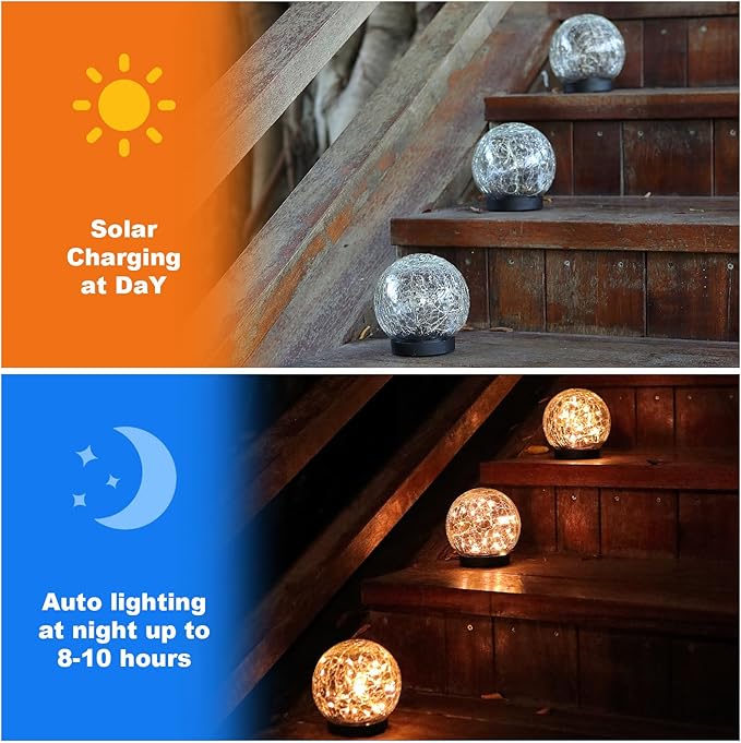 MLKNK Solar Globe Lights Outdoor Waterproof-Solar Balls-Solar Garden Lights-Orbs for Outside 8 Pack Cracked Glass Ball for Lawn Patio Yard Backyard Decorations