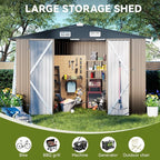 COMHOMA Shed Outdoor Storage Shed Metal,Lockable Doors Tool Sheds with Sloping Roof,Steel Garden Shed with Air Vent for Backyard,Patio,Lawn,Poolside (Brown, 10'x12')
