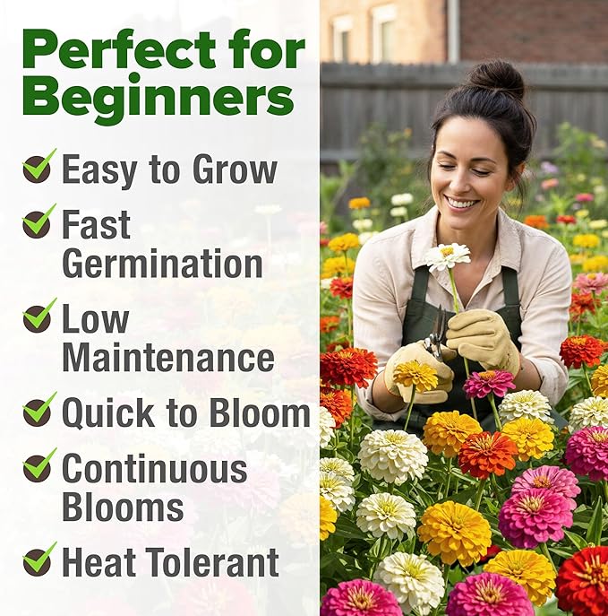 HOME GROWN Dwarf Zinnia Seeds Mix - 8525 Pumila Zinnia Seeds for 2026 (2oz) | Zinnia Flower Seeds for Planting Outdoors | Colorful Cut Annual Flowers for Summer Gardens & Containers (Zinnia elegans)