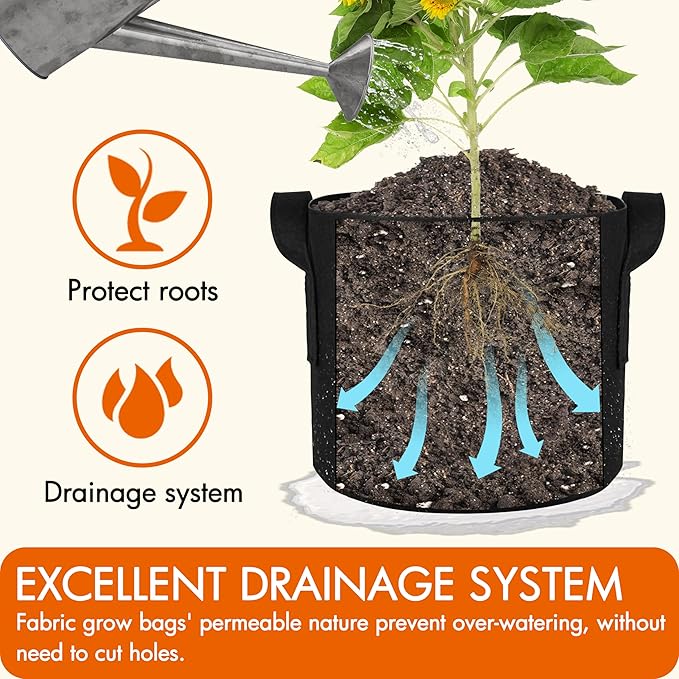 Gardzen 10-Pack 20 Gallon Grow Bags, 300G Thickened Fabric Grow Bags with Handles, Heavy Duty Aeration Plant Grow Bags