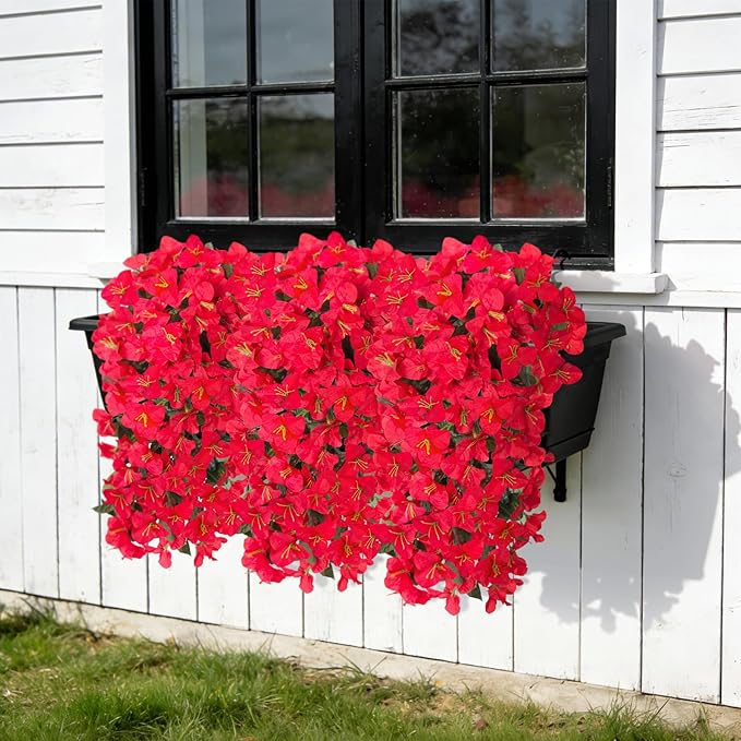 2 pcs Artificial Faux Bougainvillea Flowers Plants for Outdoor Outside Summer Decoration, Fake Silk UV Resistant Long Trailing Vines for Front Door Porch Planter Balcony