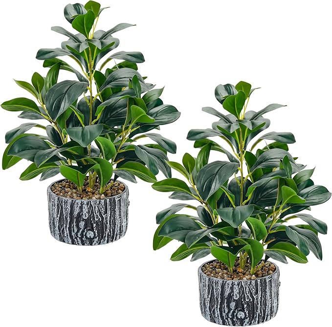 Der Rose 2 Pack Fake Plants Artificial Plants Indoor with Black and White Striped Pots for Room Home Bathroom Bedroom Kitchen Decor
