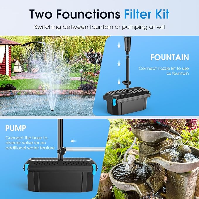 POPOSOAP Pond Waterfall Spillway Kit with 1200GPH Pond Pump & S104 Pond Filter, Filter Media, Pond Spillway for Outdoor Pondless Waterfall and Streams, Pondless Water Feature