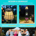 MXwcy 2-Tier Solar Plant Stand with Light, Modern Outdoor Floor Lamp with Classic Grid Lantern, Waterproof Tall Metal Planter Display Rack for Patio, Porch, Balcony, Garden Decor (2 Pack)