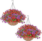 2 Set Artificial Flowers Hanging Plants in Basket,Artificial Hanging Flowers for Outdoor Indoor Decor,UV Resistant hanging Baskets with Fake Flowers for Spring Summer Patio Garden Porch Deck Decor