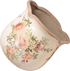 Ceramic Flower Vase, Rustic Farmhouse Vases & Planting Pots with Drainage, European Home Decor for Mantel Fireplace Bookshelf Wedding Centerpieces, Pink Rose Floral