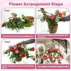 Artificial Flowers Hanging Baskets for Outdoors, 5PCS UV Resistant Faux Outdoor Plants, Fake Petunias Silk Flowers for Garden Balcony Yard Porch Decor (White Red Pink)