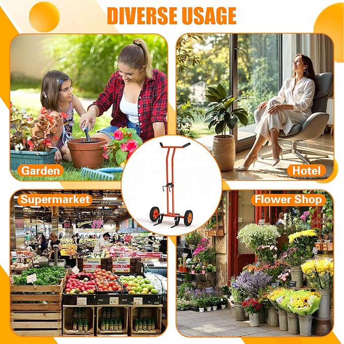 Plant Caddy with Wheels, Heavy Duty Plant Dolly Cart with Non-Slip Silicone Grids Adjustable Grabbing Arm, Suction Cups, Indoor Outdoor Plant Mover for Heavy Pots, Supports Plants Up to 175 lbs Orange