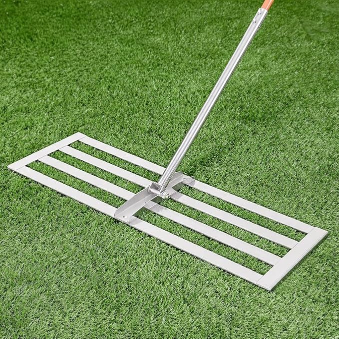 Lawn Leveling Rake 30"x10", Heavy-Duty Stainless Steel Yard Leveling Rake, Professional Soil Leveling Tool for Pastures, Golf Lawns, Gardens, Yards (Silver)