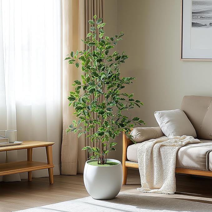 Bailikang Artificial Ficus Tree Indoor 5ft, Large Potted Faux Tree with Realistic Silk Leaves & Trunk for Home Office, Living Room Corner Decor