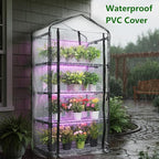 Indoor Greenhouse with Grow Lights, 4-Tier Mini Greenhouse w/Multiple Modes Plant Lights & Waterproof Base Mat & Zippered Door, Walk-in Green House for Growing Plants, Seed Starting, Seed Tray