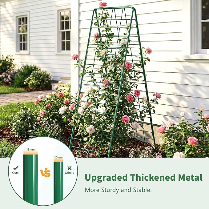 2 Pack Cucumber Trellis, 59" High Foldable A-Frame Garden Trellis for Raised Bed Garden Grow Support with Plant Support Clips Ties for Cucumber,Tomato, Climbing Plants and Flowers