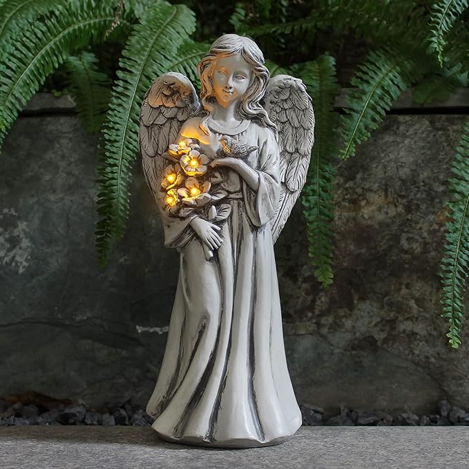 Rezpuao Solar Angel Statue for Outdoor, Angel Figurine with Resin, Outdoor Decor for Patio Lawn Yard Porch, Garden Gift
