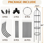 4 Pack Garden Obelisk Trellis for Climbing Plants Outdoor, 6FT Adjustable Metal Plant Support with 3 Decorative Tops, Black Rustproof Trellis for Roses, Tomatoes, Clematis & Vines
