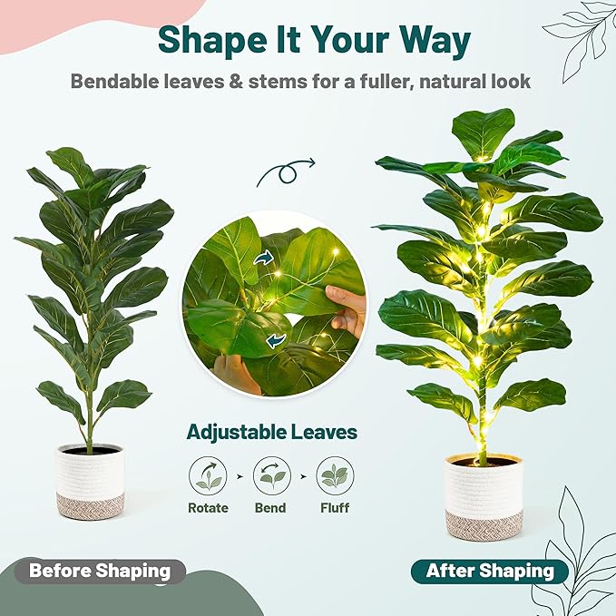 Der Rose 2 Pack 30" Artificial Fiddle Leaf Fig Tree, Mid-Size Realistic Plants Indoor & Outdoor Fake Plants for Apartment Home Living Room Office Decor