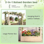 BECOMFORT Raised Garden Bed with Trellis & Hanging Roof, 89" Tall Fir Wood Planter Box with Drainage Holes, Outdoor Elevated Garden Planter for Climbing Vines, Perfect for Patio, Lawn & Backyard