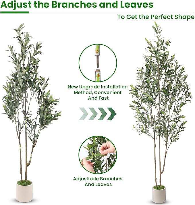 Alupssuc 6ft Olive Trees Artificial Indoor & Outdoor, Faux Olive Tree with Lively Artificial Trunk and Lifelike Fruits, Fake Potted Tree for Modern Home Office Living Room Decor