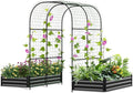 SUNYRISY Galvanized Raised Garden Bed with 87" H Arch Trellis for Climbing Plants Outdoor, Large Metal Planter Box with Netting for Gardening Flowers Vegetables Fruit, Black