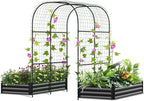 SUNYRISY Galvanized Raised Garden Bed with 87" H Arch Trellis for Climbing Plants Outdoor, Large Metal Planter Box with Netting for Gardening Flowers Vegetables Fruit, Black