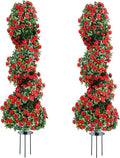 PATIO CHOICE 3ft Artificial Topiary Spiral Trees with Rose Set of 2 36" High End Outdoor Faux Plants Realistic Faux Bushes and Shrubs Decorations for Outdoor Front Porch Garden
