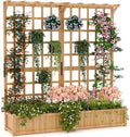 GarveeLife Two-Tier Wooden Planter Box with Trellis for Outdoor Gardens, Elevated Raised Bed for Flowers and Vegetables, 1.4 ft Deep Planter with Hanging Roof & Drainage Holes