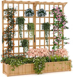 GarveeLife Two-Tier Wooden Planter Box with Trellis for Outdoor Gardens, Elevated Raised Bed for Flowers and Vegetables, 1.4 ft Deep Planter with Hanging Roof & Drainage Holes