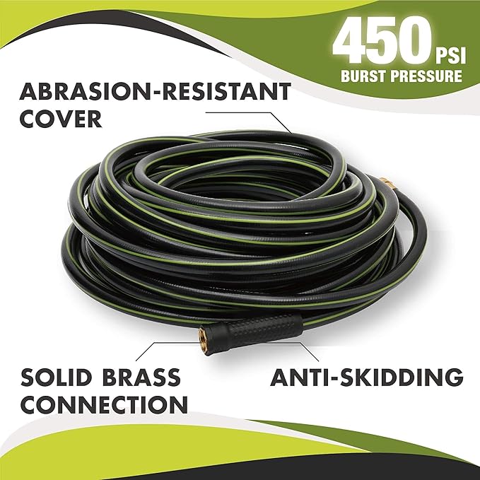 Worth Garden Hose 3/4 in. x 100 ft. - Heavy Duty Lightweight PVC Water Hose - Flexible, No Kink, Leakproof, Male to Female Fittings - 200PSI Work & 500PSI Burst, for Lawn, Gardening & Commercial Use