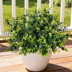 17 Inch Artificial Plants Outdoor Faux Shrubs Eucalyptus Boxwood Grass UV Resistant Fake Plant Greenery Decor for Indoor Window Garden Patio Pathway Front Porch Home Decor（6 Bundles,Green）