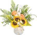 LUEUR Artificial Faux Flowers in Vase for Home,Silk Sunflower Bouquet Fake Flowers with Pot Silk Sunflower Arrangement with Vase Suitable for Fall, Spring Decor Office Decoration Table Cenerpiece