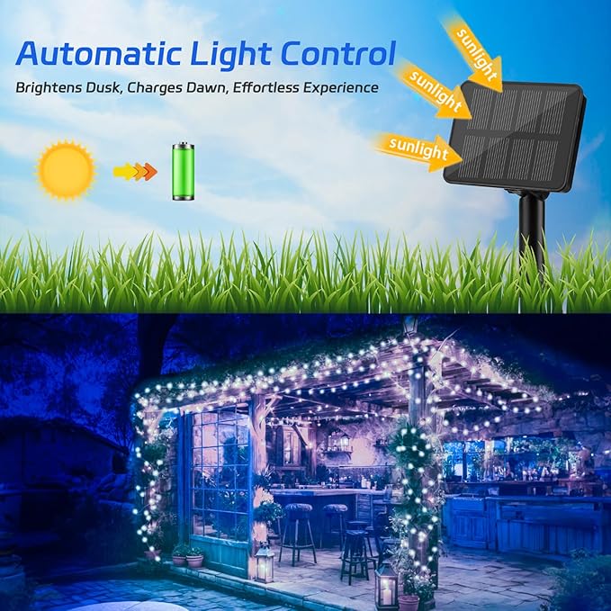 cshare Solar Fairy Lights Outdoor Waterproof,39.4ft 120LED Solar String Lights for Outside 8 Modes 2 Packs for Patio Backyard Garden Wedding Deorations Cool White