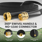 Giraffe Tools Garden Hose 75FT Lightweight Lay Flat Water Hose Kink Free Flexible Hose with 9 Spray Function Nozzle, Black