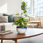 Ceramic Plant Pots - 6 Inch Orchid Pot for Indoor Outdoor Plants, Unique Pots for Plants with Drainage Hole and Plug, Modern Round Planter, Garden House Decor, Housewarming Gifts, Beige-blue