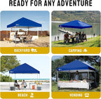 CROWN SHADES 8x8 Pop Up Canopy, Patented Center Lock One Push Instant Popup Outdoor Canopy Tent, Newly Designed Storage Bag, 8 Stakes, 4 Ropes, Silver-Coated Navy Blue