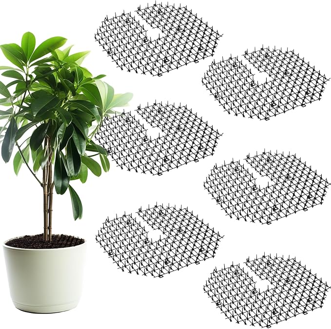 Sadnyy 6 Pcs 11.8 Inch Plant Pot Grids Black Indoor Plant Protector from Cats Animals Soil Covers Feces Deterrent Mat with Spikes for Outdoor Garden Pot Protection
