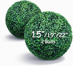 15 Inch 2 Packs Artificial Boxwood Balls Topiary Balls, 4 Layers of UV-Resistant Greenery Balls Indoor Outdoor Garden, Backyard, Patio, Front Door – Assembly Required