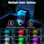 12-inch Pond Waterfall Spillway with LED Lights | Stainless Steel, 850GPH Submersible Pump, For Garden, Ponds, Backyard, Pool