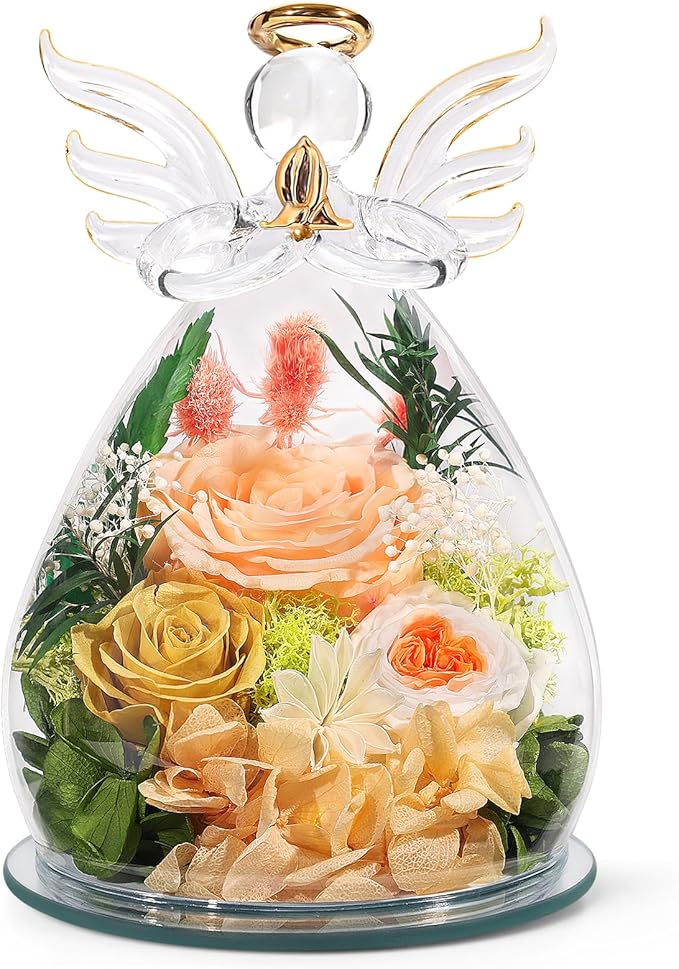 Gifts for Mom Birthday Gifts for Women Preserved Rose Forever Flower in Glass Angel Figurines Fresh Flowers for Delivery Anniversary Real Colorful Roses for Grandma Her Wife Mothers from Daughter