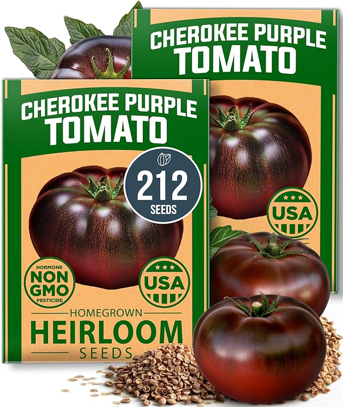 HOME GROWN Cherokee Purple Tomato Seeds 212+ Heirloom Non-GMO Seeds for Planting, High Germination, Indeterminate Beefsteak, Rich Smoky Flavor, Slicing Tomato for Garden (Solanum lycopersicum)