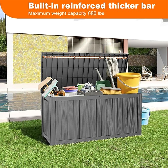 PatioZen 150 Gallon Resin Deck Box, Lockable Patio Outdoor Storage Box for Furniture, Garden Tools and Tools Storage, Waterproof Outside Storage Boxes - Black