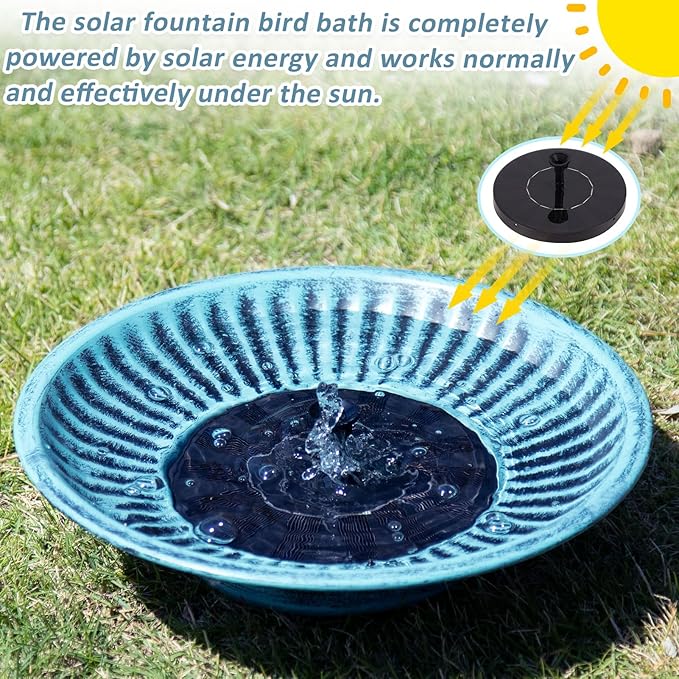 12.3" Solar Fountain Bird Bath for Outside, Metal Solar Bird Bath Fountains, Bird Bath Bubbler for Garden Patio Decor-Blue