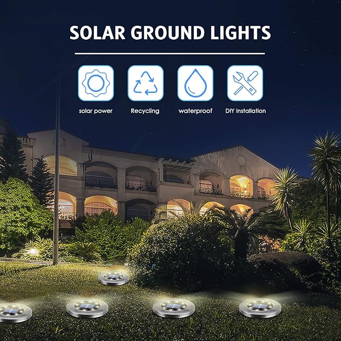 OULONGER Solar Ground Lights 16 Packs, Garden Solar Outdoor Waterproof Pathway Bright In-Ground Landscape Lights for Patio, Lawn, Yard, Driveway, Step and Walkway White Light