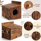Chumia Squirrel Nesting Carbonized Wooden Squirrel House Outdoor Weather Natural Style Ventilation Easy to Clean Breed Living Shelter for Bird Small Animal