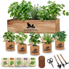 Indoor Herb Garden Starter Kit, Unique Gifts 5 Herb Garden Planter Indoor Kit with Wooden Box Including Basil, Cilantro, Thyme, Parsley, Mint, Fresh Herb Garden, Gardening Gifts for Women