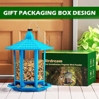 Birdream 2 Pack Bird Feeders for Outdoor Hanging, Retro Pagoda Design Fun Installation Bird Feeders, Attracting Wild Birds Chickadees Goldfinches Cardinals Finches and Sparrows - Blue
