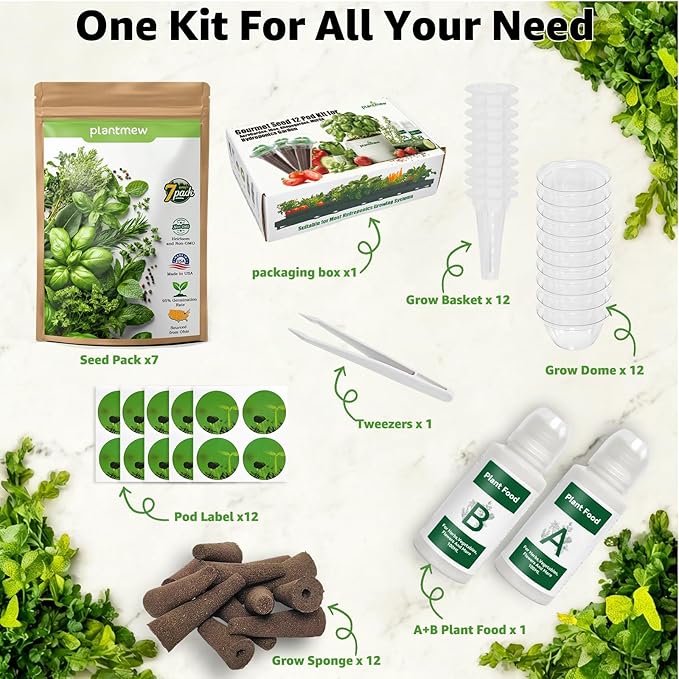 12-Pod Gourmet Herb Seed Kit Compatible with All Hydroponics, 7 Pack Varieties - Basil, Parsley, Thyme, Mint, Cilantro, Dill, Oregano - Universal Seed Starter Pods Easy to Grow, High Germination