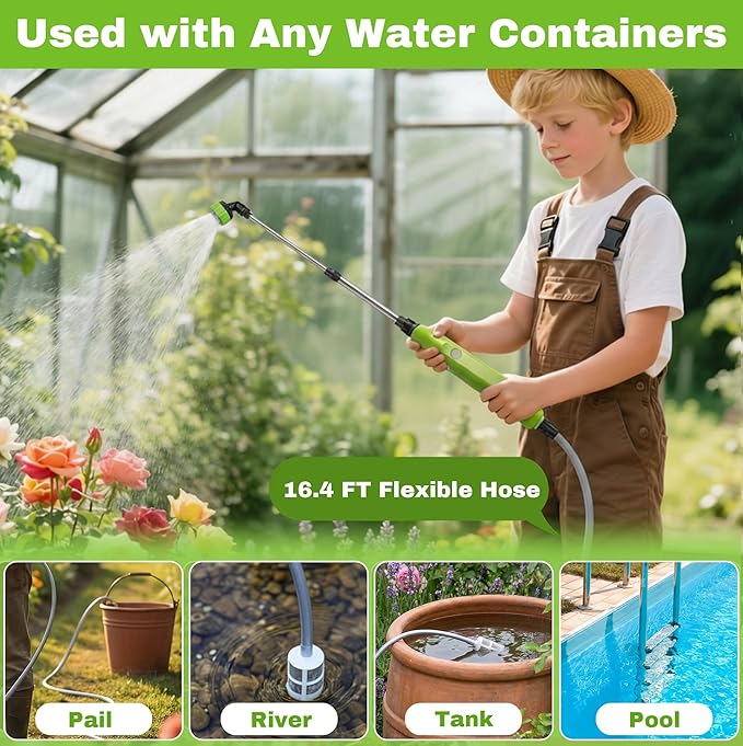 Battery Powered Sprayer Wand - 29" Electric Sprayer with 3 Adjustable Water Hose Nozzle Portable Garden Sprayer with 16ft Hose for Lawn and Garden Plant Watering