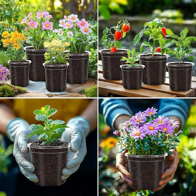 36 Packs 6.5/5/4/3.5 Inch Reinforced Clear Nursery Pots with Drainage Hole, Variety Pack High Transparency Plastic Seedling Plant Pot with 20 Labels