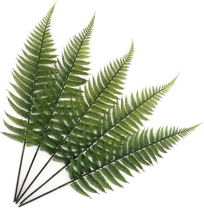PASYOU Artificial Foliage Plants, Fake Plastic Grass Faux Shrubs Simulation Ferns Leaf Real Decoration for Indoor Outdoor Home Decor Garden Party Balcony Patio Planter Filler DIY - Fern Leaves 5 Pcs