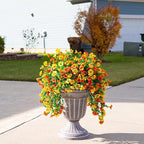 INSPRING Artificial Flowers for Outdoors Fake Mums Hanging Plants Decor, 2Pcs Silk Daisy with Eucalyptus UV Resistant Look Real Trailing Vines for Planter Front Door Patio Yard, OrangeYellow