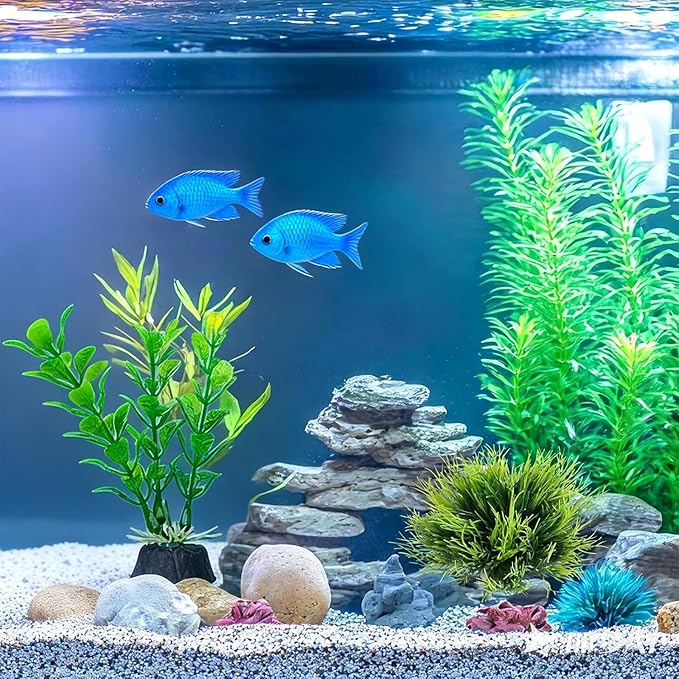 4 Pcs Silk Plants for Fish Tank, Realistic Aquarium Plants Live Decor with Weighted Base, Green Aquascaping Accessories for Betta Tanks, Reptile Terrariums, and Freshwater Setup